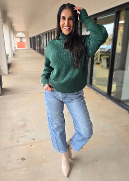 Plan For It Hunter Green Turtleneck Pearl Button Sweater