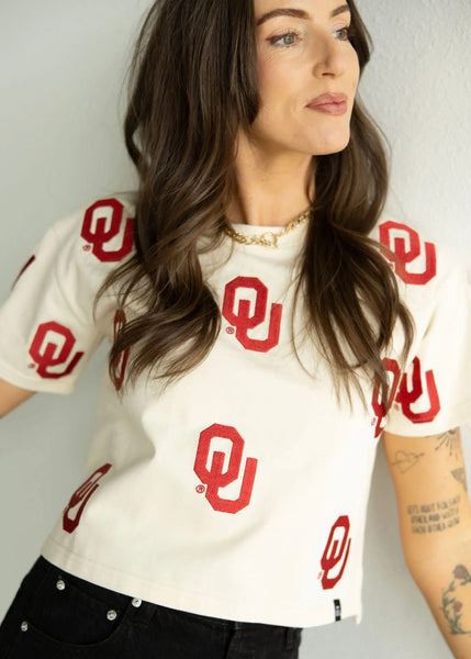 OU Ritter On Repeat Cream Crop Tee