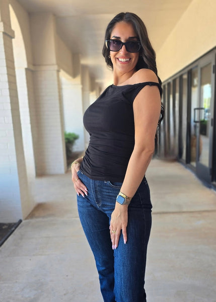 On My Way Black Off-Shoulder Top