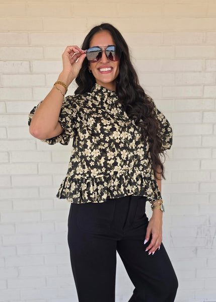 Plan On it Black Floral Babydoll Top