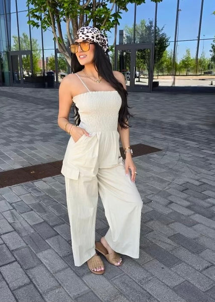 Sunday Stroll Taupe Spaghetti Strap Jumpsuit