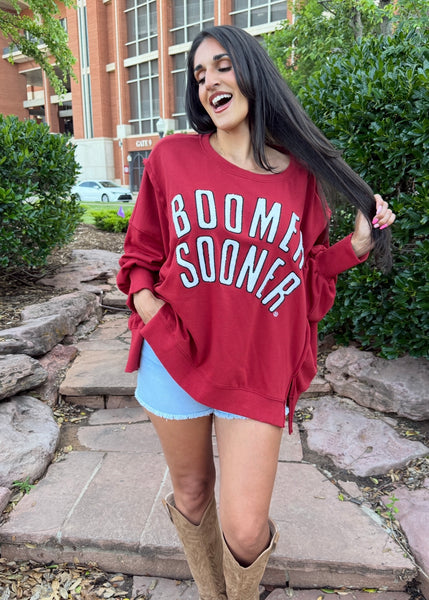 BOOMER SOONER Crimson Stadium Oversized Sweatshirt