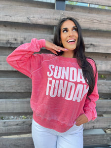 "Sunday Funday" Red Acid Wash Sweatshirt