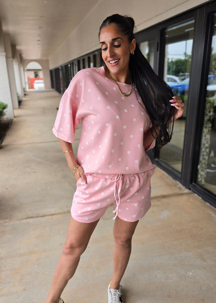 Getting Away Pink Polka Dot 2 Pc Shorts Set