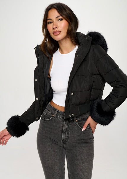 Snow Bunny Ready Black Quilted Puffer Coat