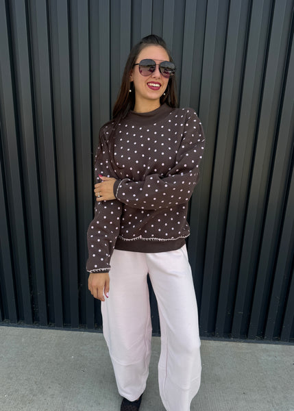 On The Go Polka Dot Mock Neck Sweatshirt