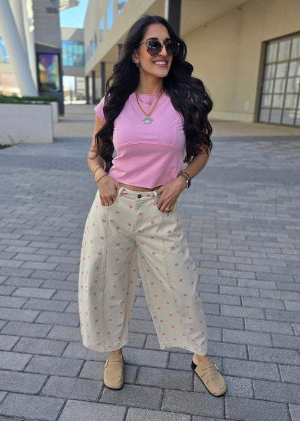 Pink Polka Dot Barrel Jeans