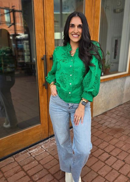 Beauty Mark Green Patterned Button Up Top