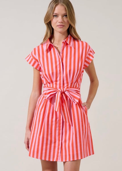 Summer Striped Button Up Shirt Dress