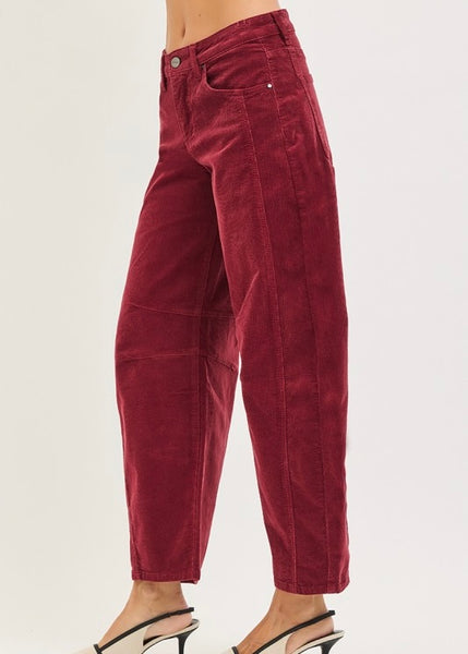Adeline Crimson Corduroy Barrel Pants