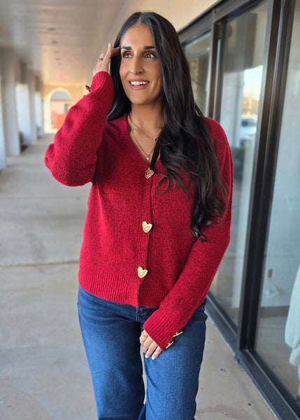 Love Talk Red Heart Button Up Cardigan
