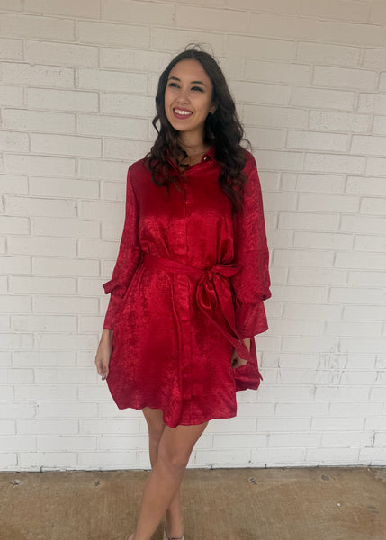 Made You Look Red Button Up Mini Dress