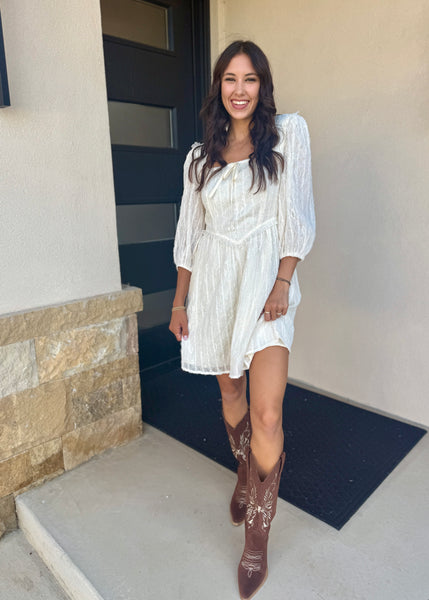Picturing Your Dreams Textured Lace Long Sleeve Mini Dress