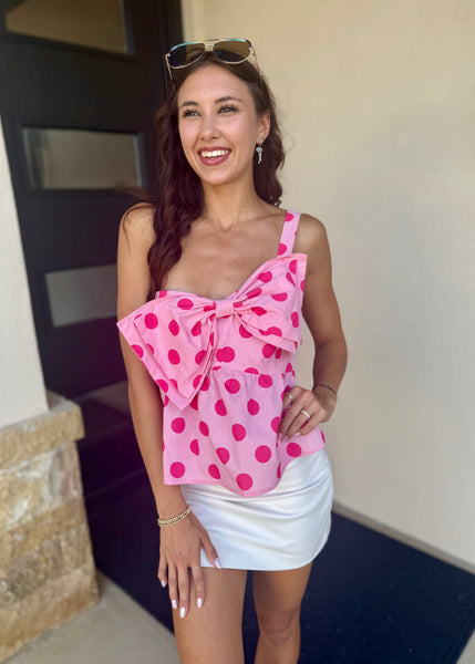Flirty Fun Pink Polka Dot One Shoulder Top