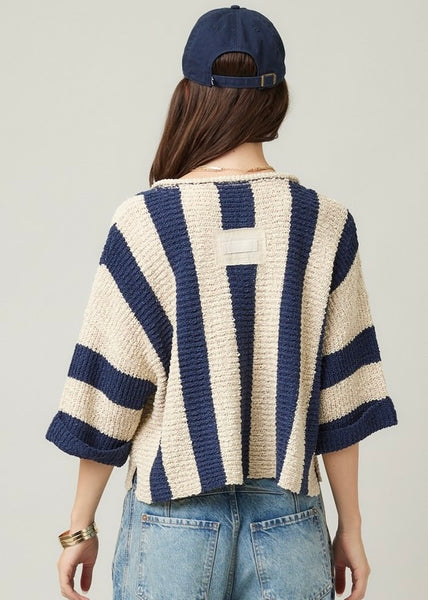 It's Giving Fall Vibes Navy Striped Sweater