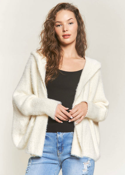 Open To Love Ivory Hooded Fuzzy Cardigan