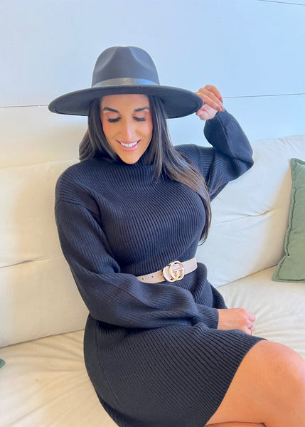 Now And Later Black Mock Neck Black Sweater Dress