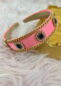 Pink Gemstone Headband with Gold Chain Detail