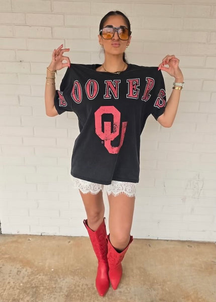 Oklahoma "SOONERS" Washed Black Oversized Band Tee
