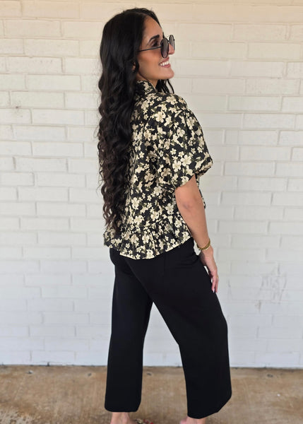 Plan On it Black Floral Babydoll Top