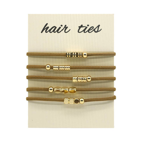 Beige Hair Ties With Gold Beaded Detail