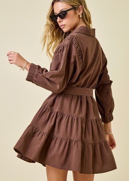 Fall Festival Brown Belted Mini Dress