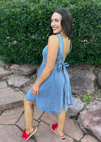 Backyard BBQ Back Bow Denim Dress