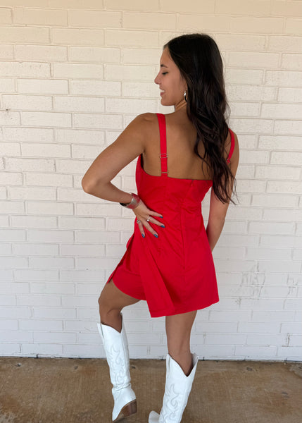 Saturdays At The Stadium Red Romper Dress