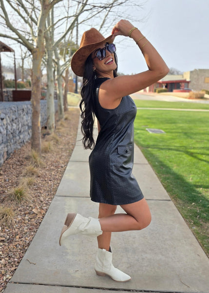 Dancing In The Dark Black Faux Leather Sleeveless Dress