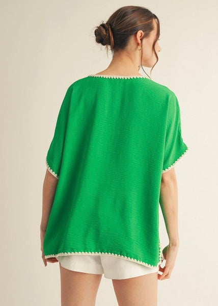 Perfect Timing Green Top With Crochet Detail