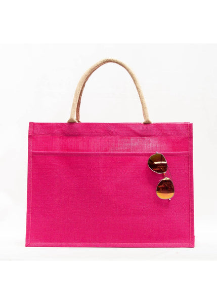 Jute Pocket Tote   Magenta   19x14x7.5
