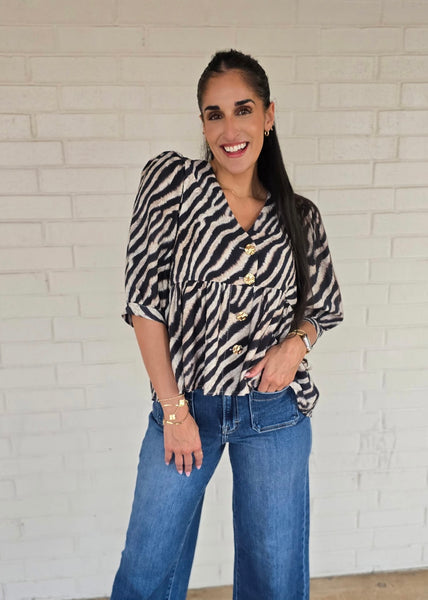 Admire The Beauty Gold Button Tiger Print Top