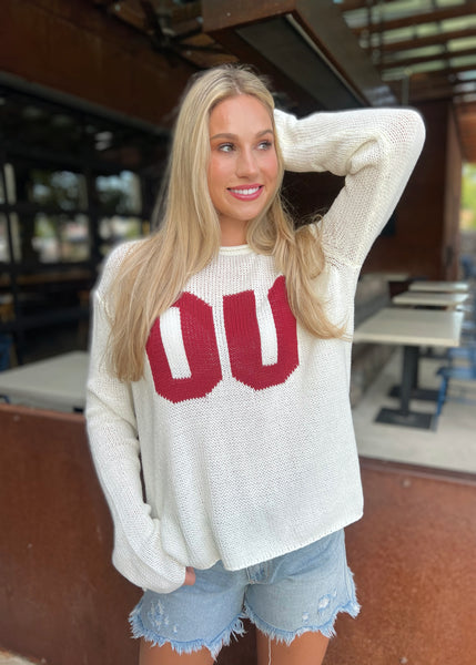 OU Stadium Sweater - White/Crimson