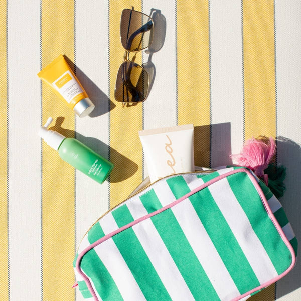 Megan White/Emerald Stripe Cosmetic Bag
