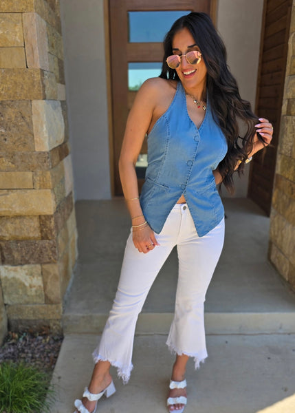 Memory Lane Chambray Button Up Halter Top