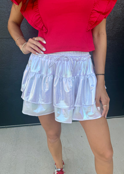 I'm A Gem High Waisted White Metallic Skort