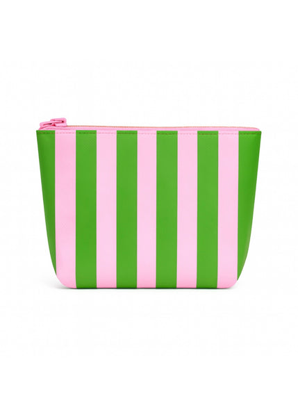 Pink & Green Striped Makeup Bag