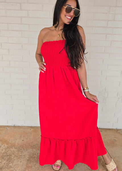 Relax And Enjoy Red Strapless Maxi Dress