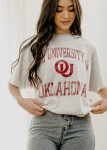 OU Oklahoma Sooners Vintage Sport Ash Gray Thrifted Tee