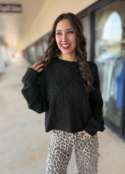 Glory Days Black Cable Knit Cropped Sweater