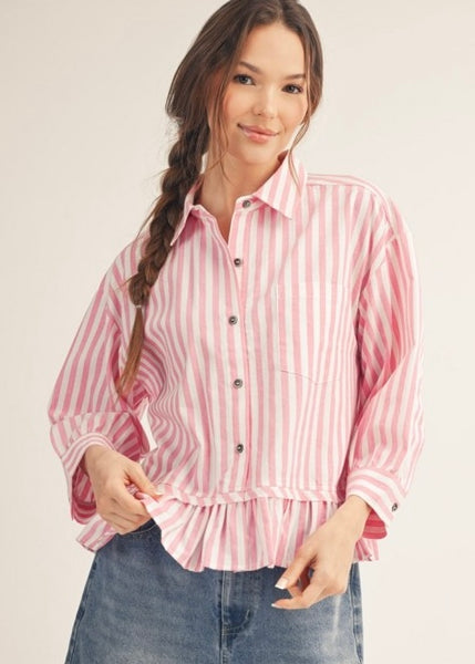 No Strategy Pink & White Striped Top