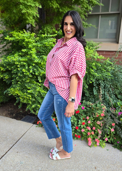 Lack Of Time Red & White Gingham Oversized Shirt