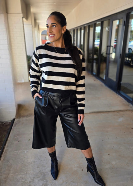 Back Again Black Leather Culotte Pants