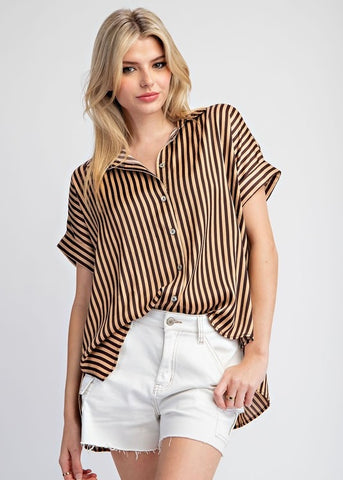 Cocoa Dreams Striped Short Sleeve Blouse