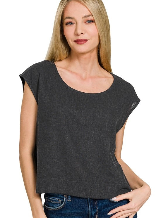 Your So Classic Black Linen Sleeveless Top