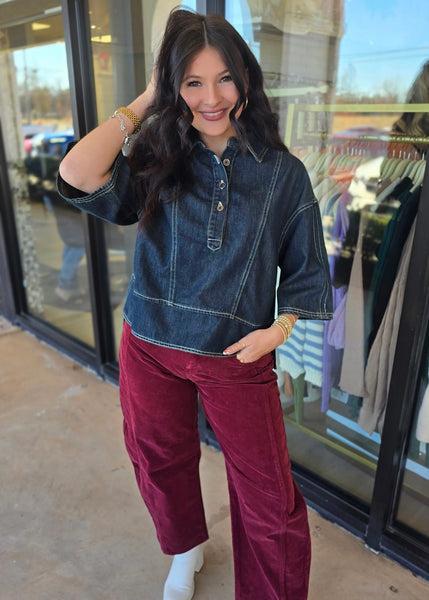 Simply Satisfied Denim Button Up Top