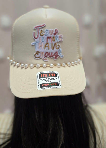 "Jesus Is More Than Enough" Pearl Chain Trucker Hat