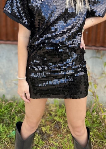 Glam After Dark Black Sequin Mini Skirt