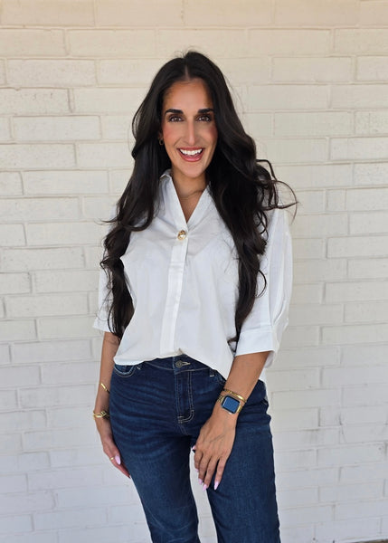 Just A Reaction White V-Neck Top