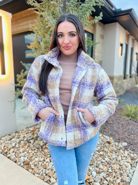 Outside Plans Lavender Plaid Boucle Jacket